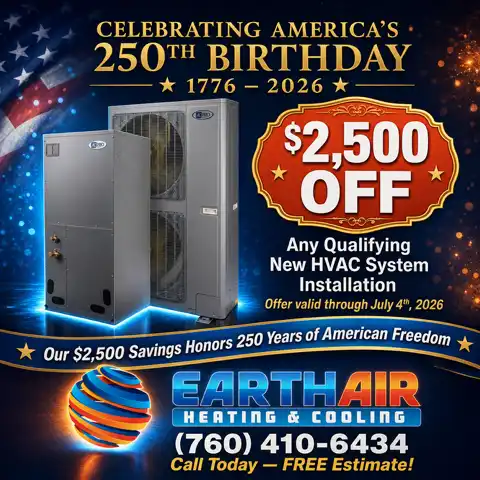 Earth Air Heating & Cooling - $2,500 off new HVAC system installation, offer ends July 4, 2026